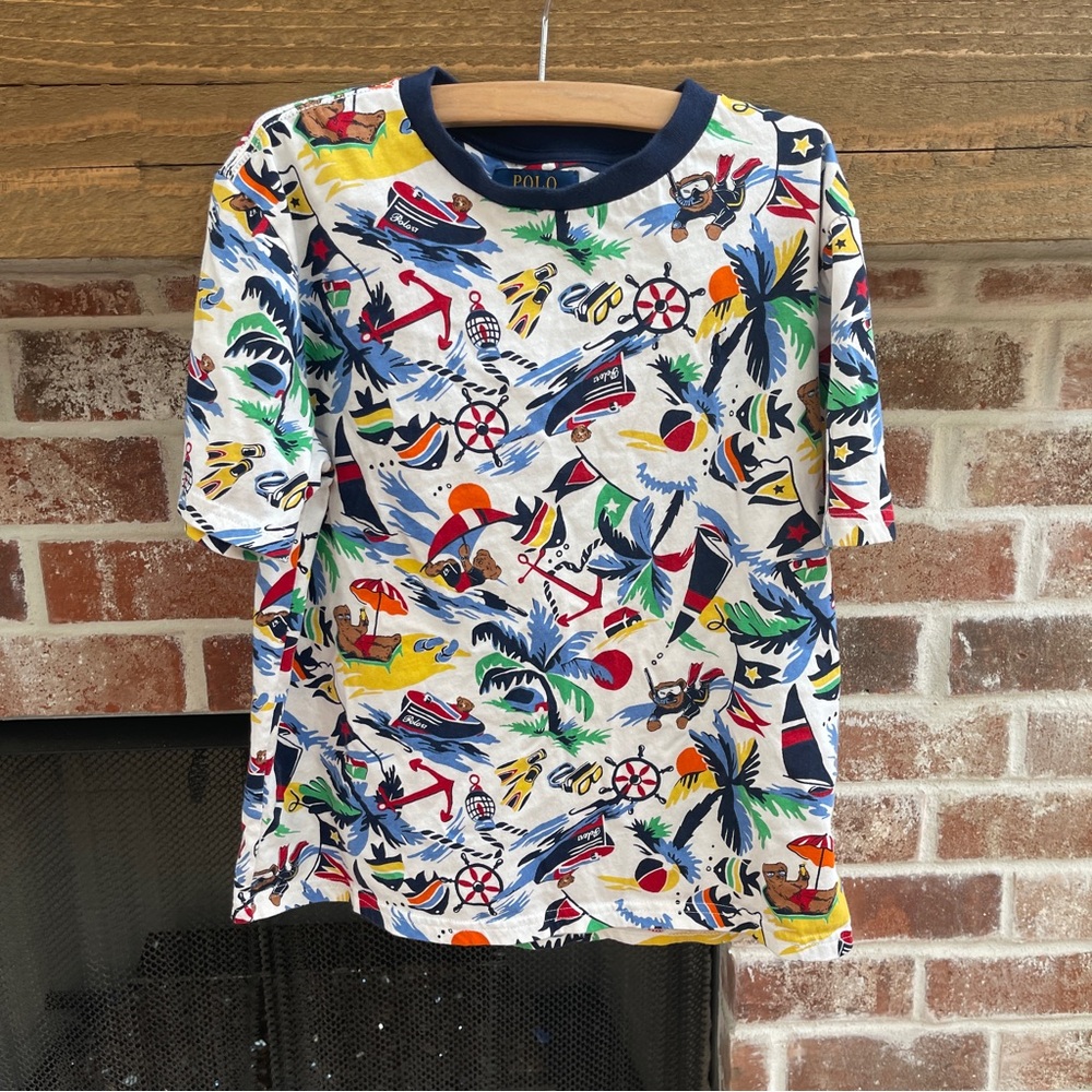Polo Bear Short Sleeve Shirt Classic Fit Beach Surfing Theme Graphic T-Shirt M